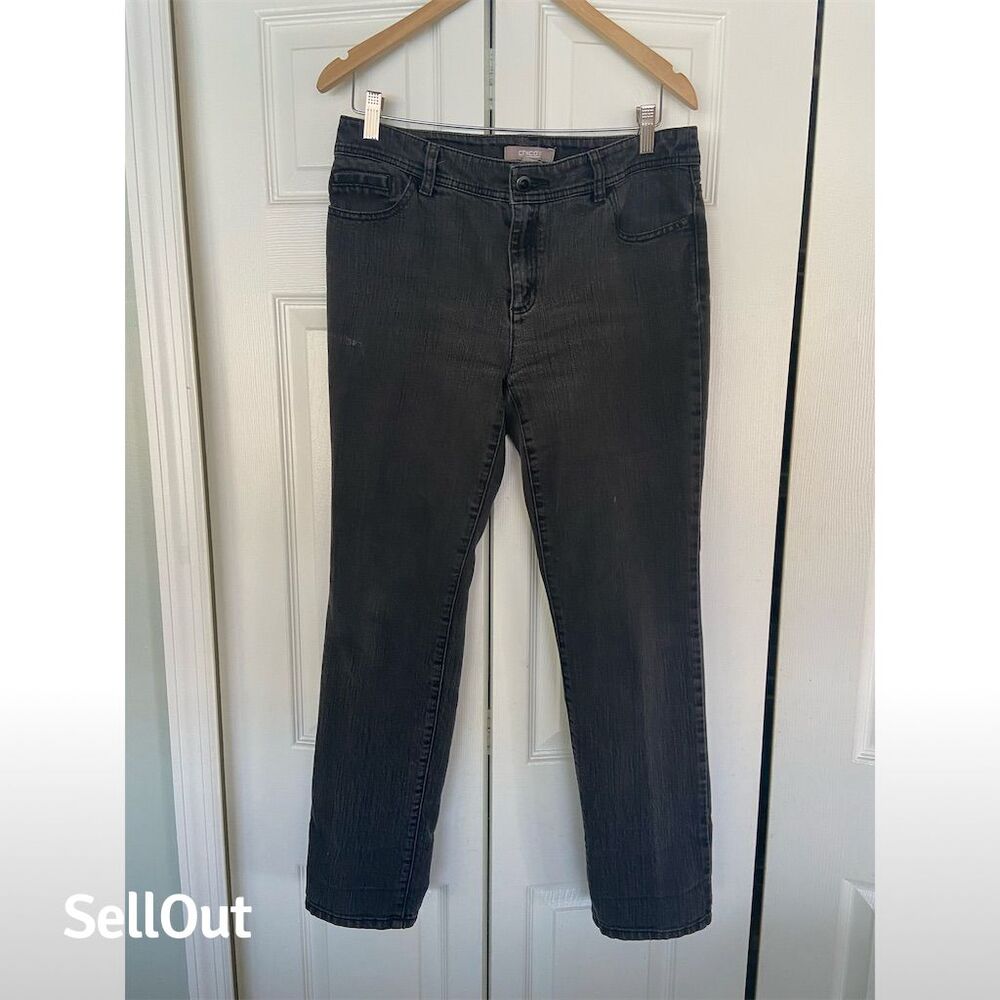 Chico's Women's Black Skinny Jeans Embellished Pockets Size 1 Standard
